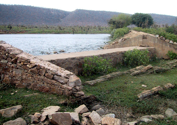 Rainwater harvesting in Rajasthan. A johad is a dam that collects rainwater to channel it into the ground to replenish the supply of underground water.