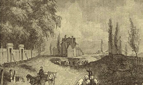 Bowery and Broadway in 1831 (later known as Union Square)
