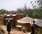 Bricks on walkways allow for water percolation.